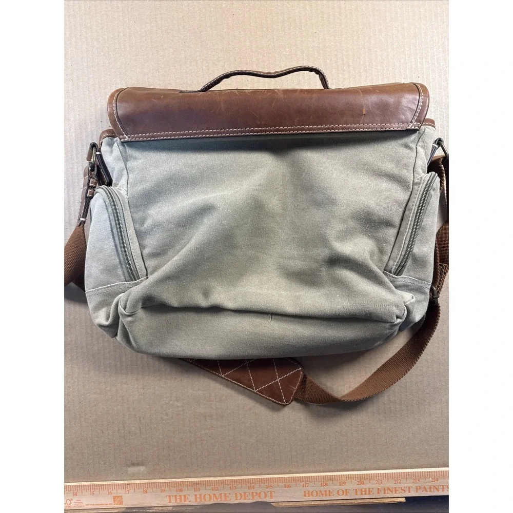 Tommy Bahama Canvas & Leather Messenger Bag | Brown Tan Laptop Travel